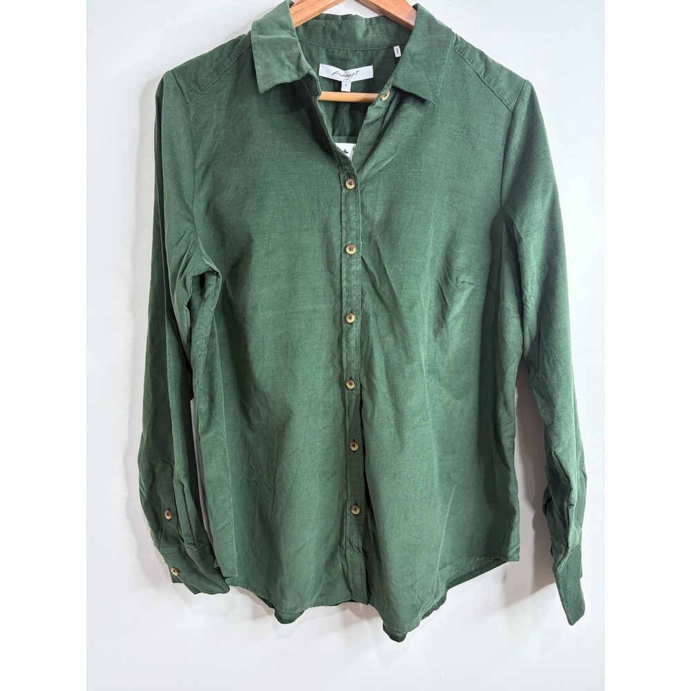 Foxcroft NYC Womens Green Corduroy Button Down Shirt Long Sleeve Size 12 Preppy